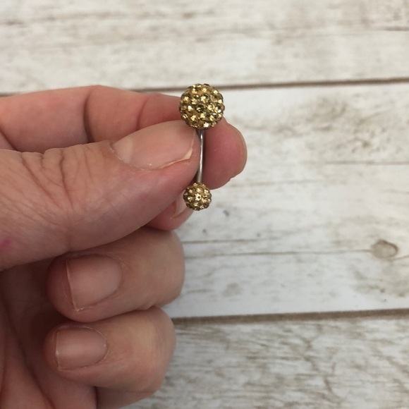 Ball Cubic Zirconia Champagne Mini Stones Belly Ring - Picture 2 of 4